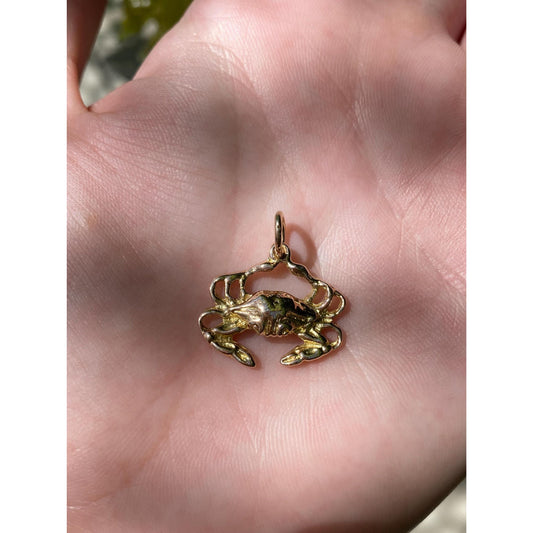 Vintage Solid 14k Yellow Gold Crab Charm