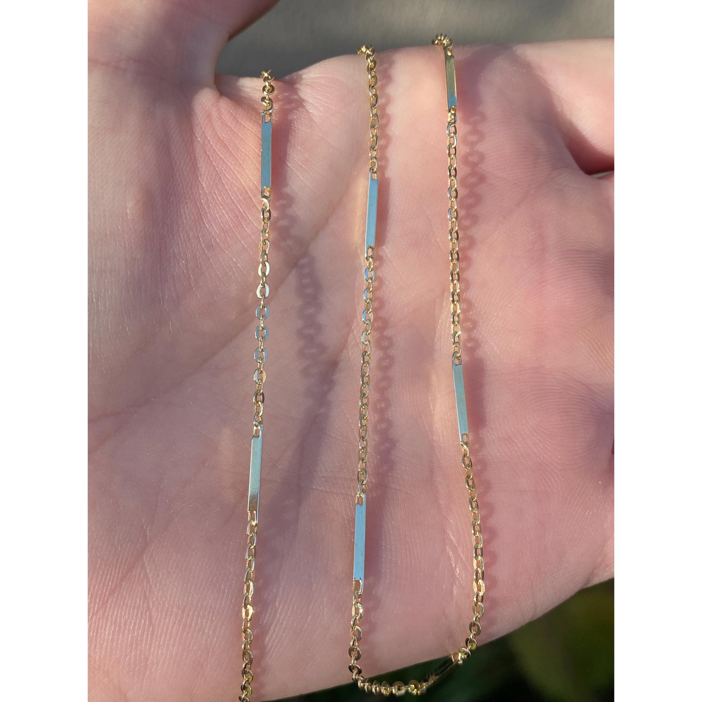 Vintage Solid 14k Yellow Gold Bar Link Cable Chain Necklace - 15 inches