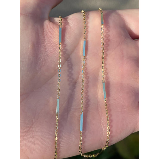 Vintage Solid 14k Yellow Gold Bar Link Cable Chain Necklace - 15 inches