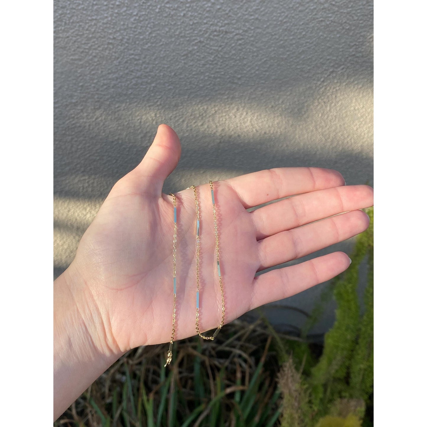 Vintage Solid 14k Yellow Gold Bar Link Cable Chain Necklace - 15 inches