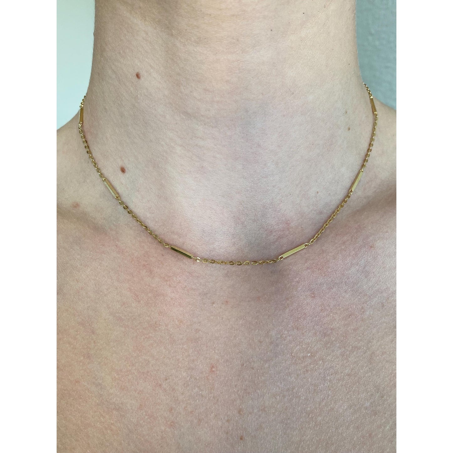 Vintage Solid 14k Yellow Gold Bar Link Cable Chain Necklace - 15 inches