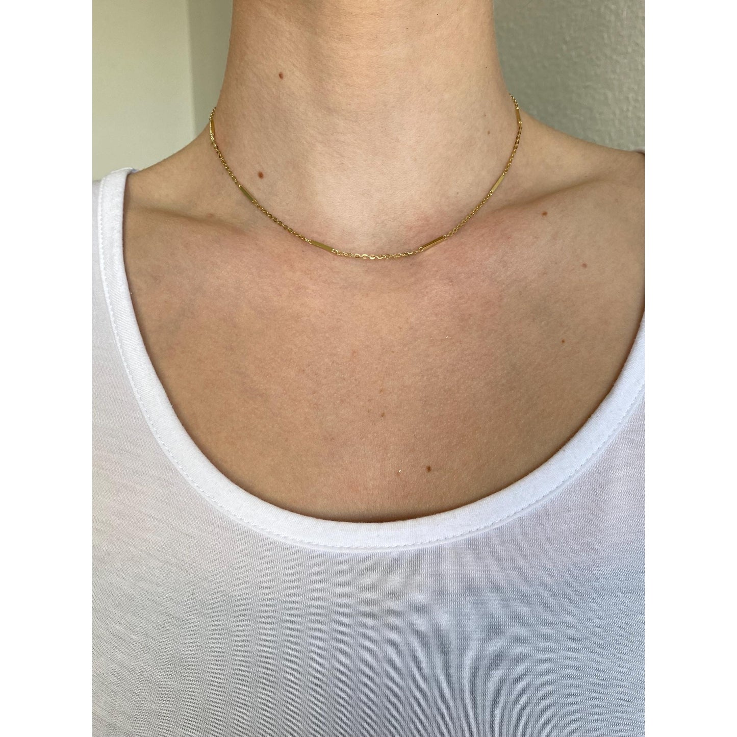 Vintage Solid 14k Yellow Gold Bar Link Cable Chain Necklace - 15 inches