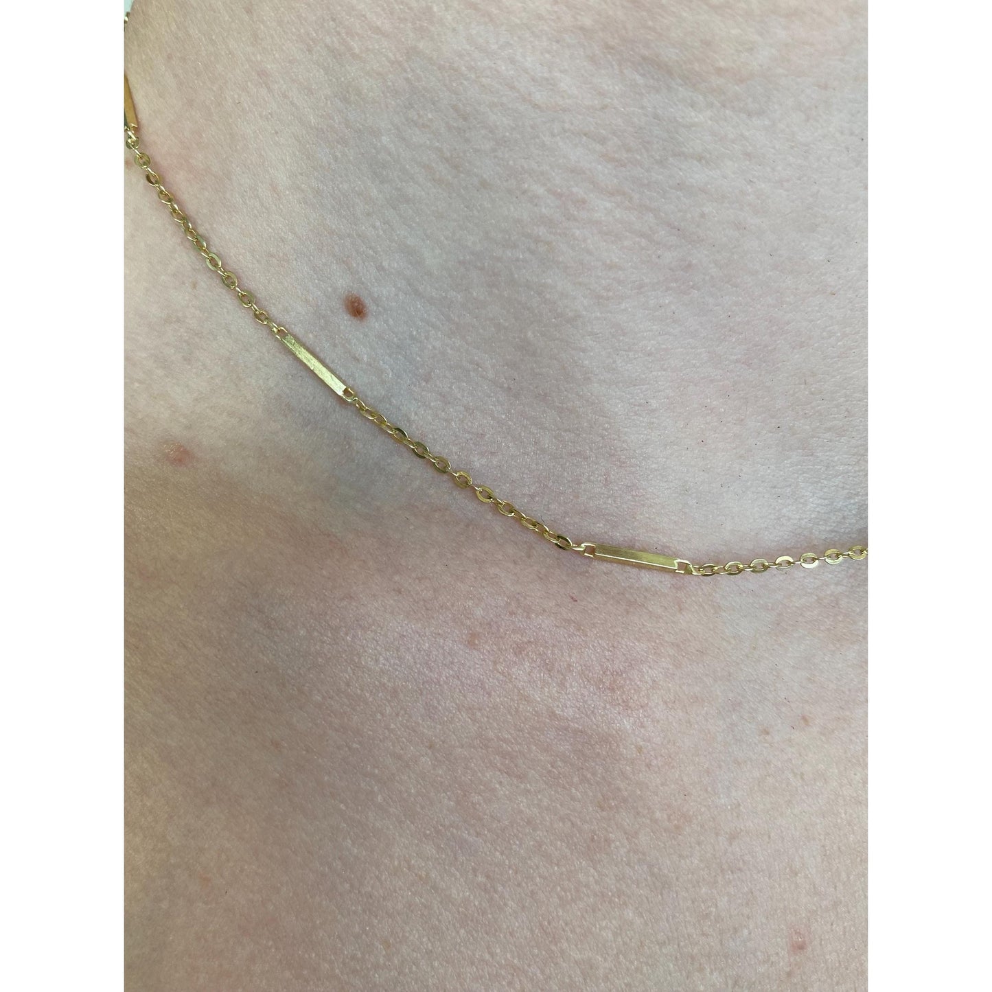 Vintage Solid 14k Yellow Gold Bar Link Cable Chain Necklace - 15 inches