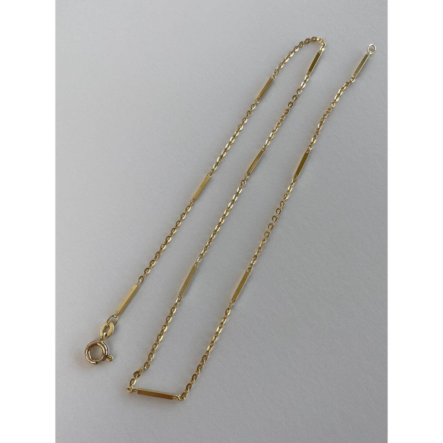 Vintage Solid 14k Yellow Gold Bar Link Cable Chain Necklace - 15 inches