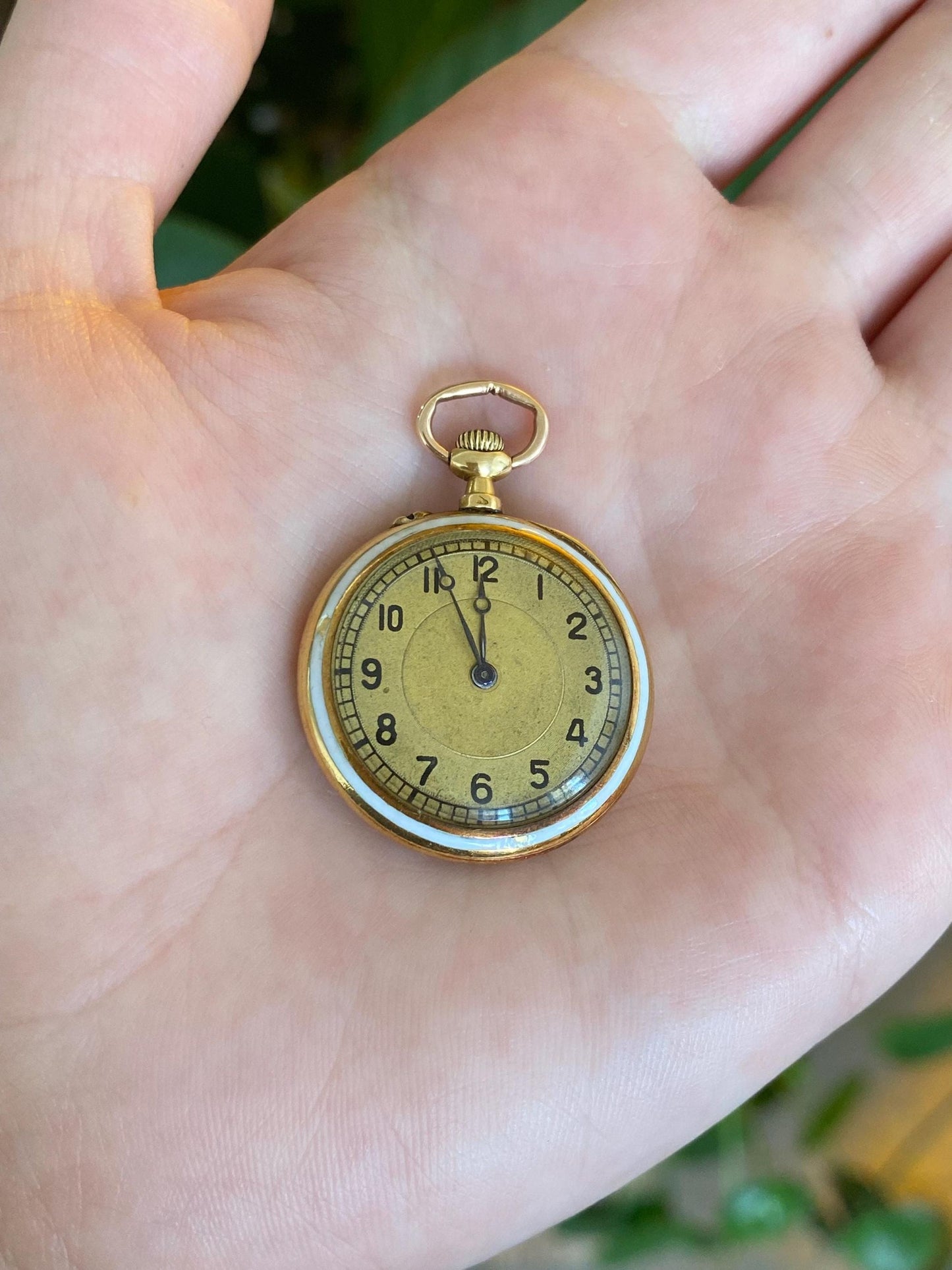 Solid 14k Yellow Gold Enamel Floral Pocket Watch