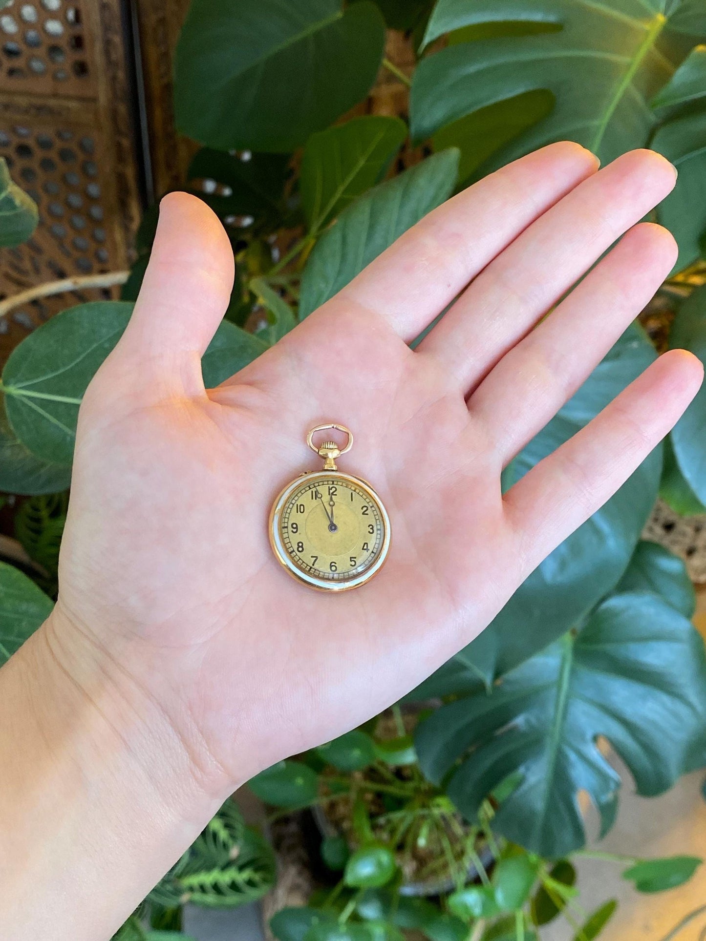Solid 14k Yellow Gold Enamel Floral Pocket Watch