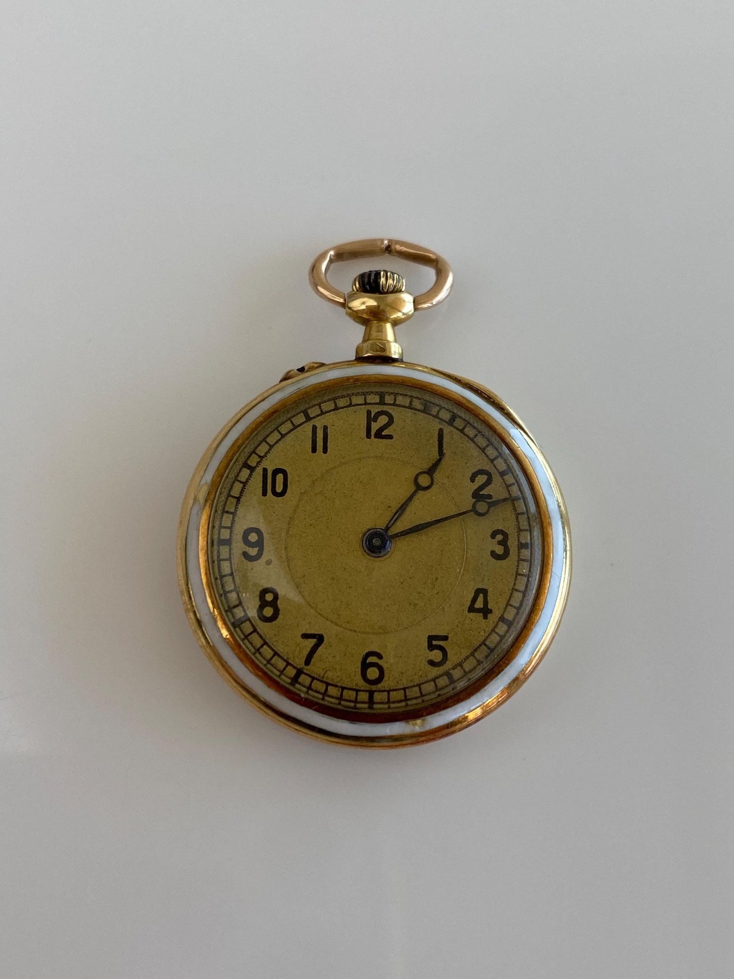 Solid 14k Yellow Gold Enamel Floral Pocket Watch