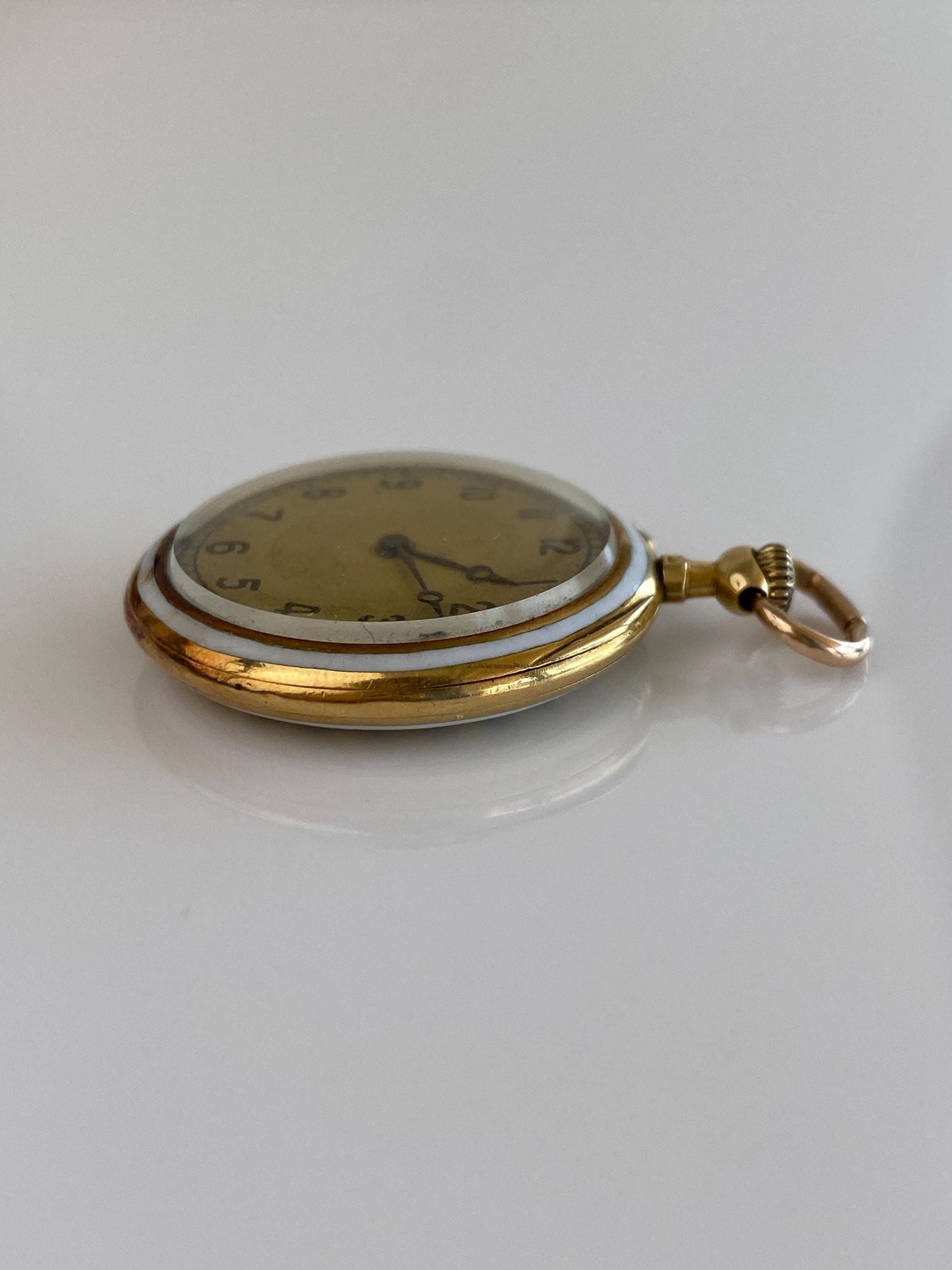 Solid 14k Yellow Gold Enamel Floral Pocket Watch