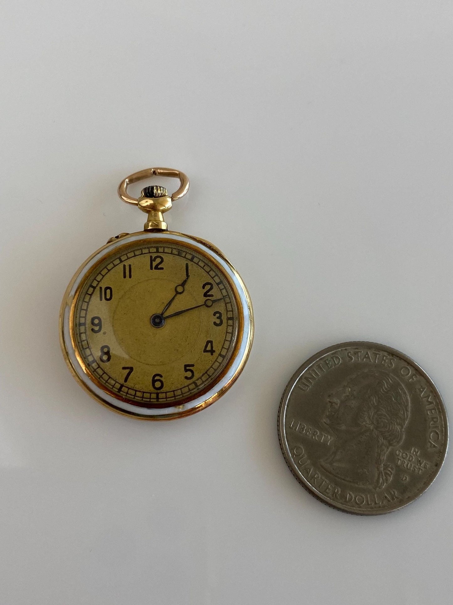 Solid 14k Yellow Gold Enamel Floral Pocket Watch