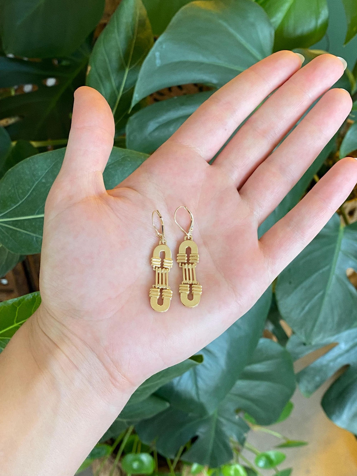 Vintage Solid 14k Yellow Gold Arc Design Dangle Earrings