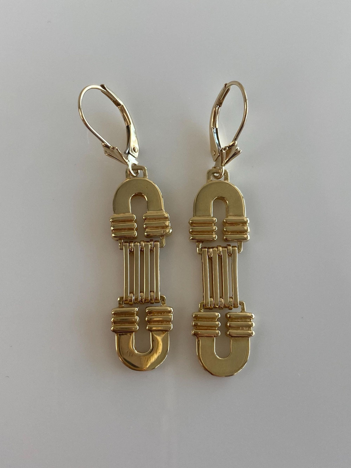 Vintage Solid 14k Yellow Gold Arc Design Dangle Earrings