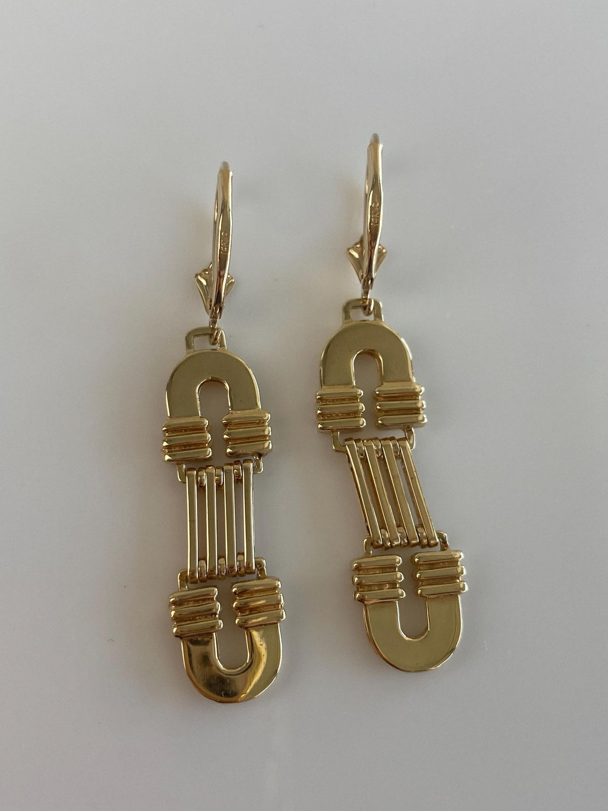Vintage Solid 14k Yellow Gold Arc Design Dangle Earrings