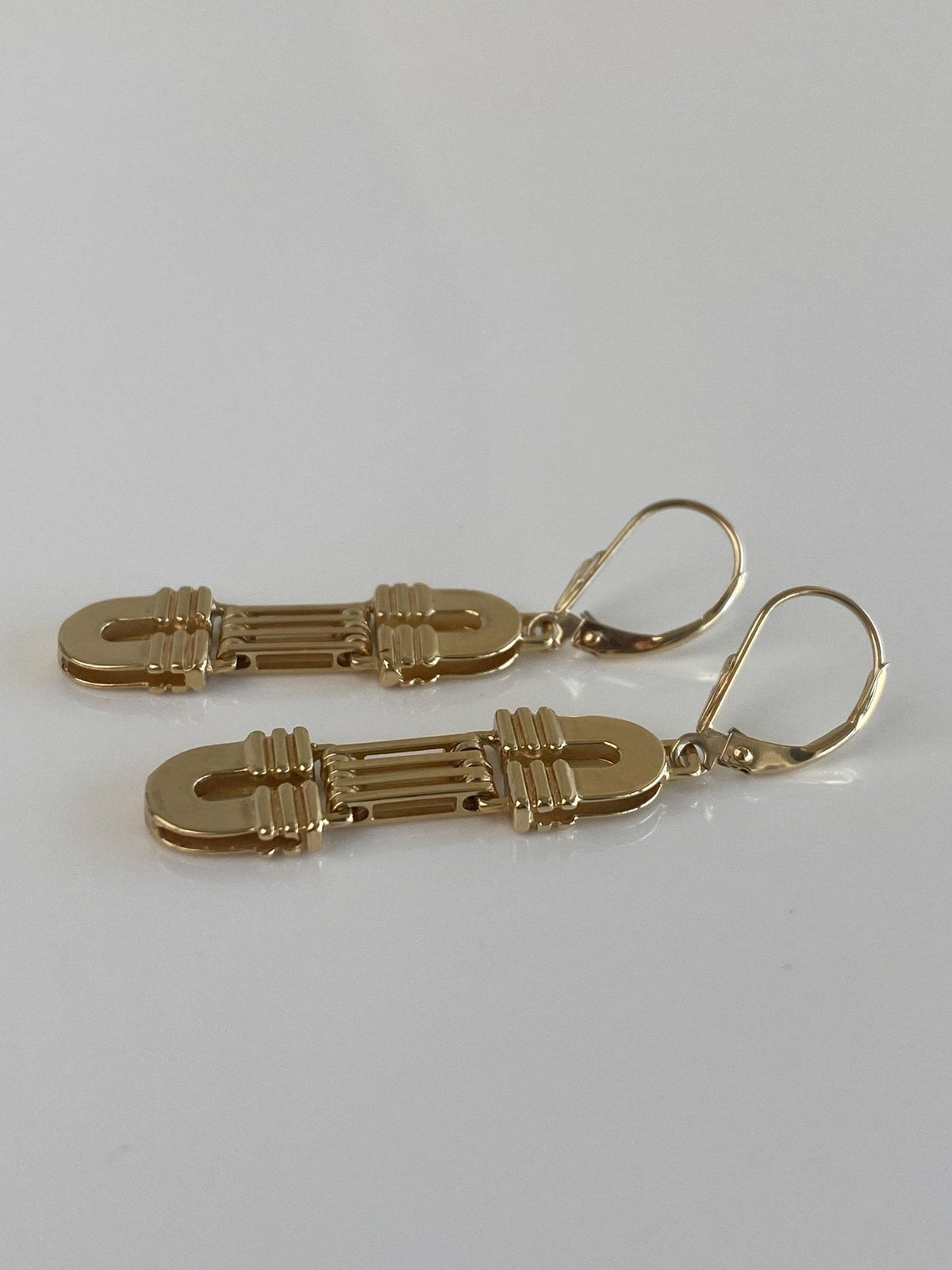 Vintage Solid 14k Yellow Gold Arc Design Dangle Earrings