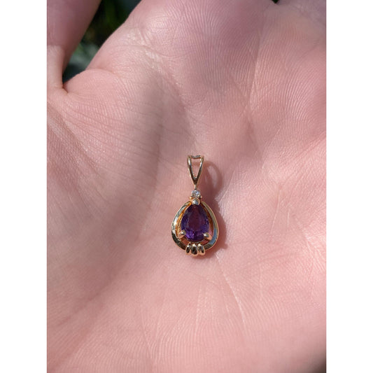 Vintage Solid 14k Yellow Gold Diamond Amethyst Charm