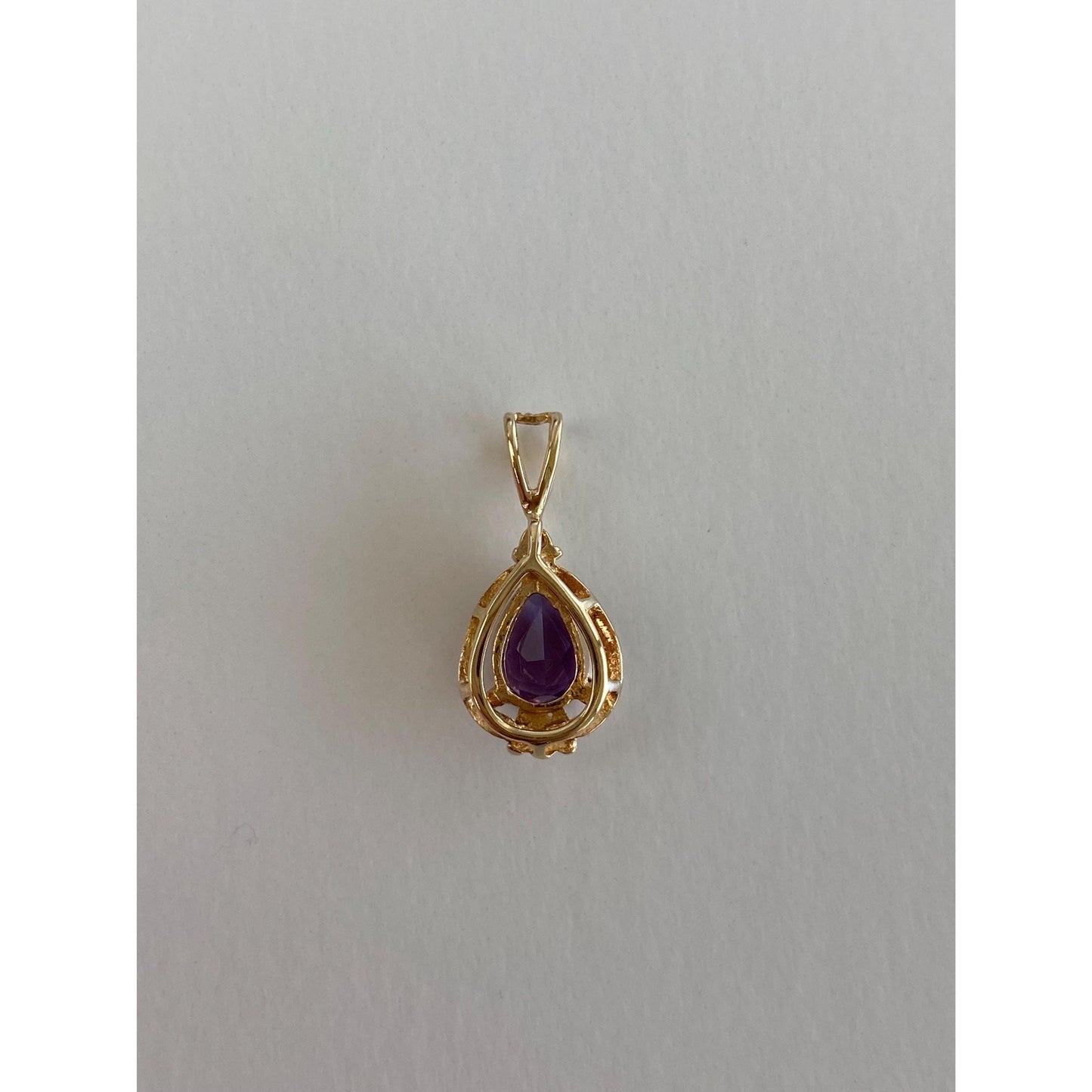 Vintage Solid 14k Yellow Gold Diamond Amethyst Charm
