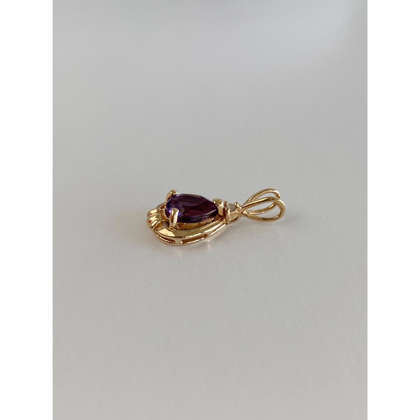 Vintage Solid 14k Yellow Gold Diamond Amethyst Charm