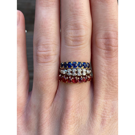 Vintage Solid 14k White & Yellow Gold Red and Blue Spinel Clear Sapphire Ring Band - Size 5.5