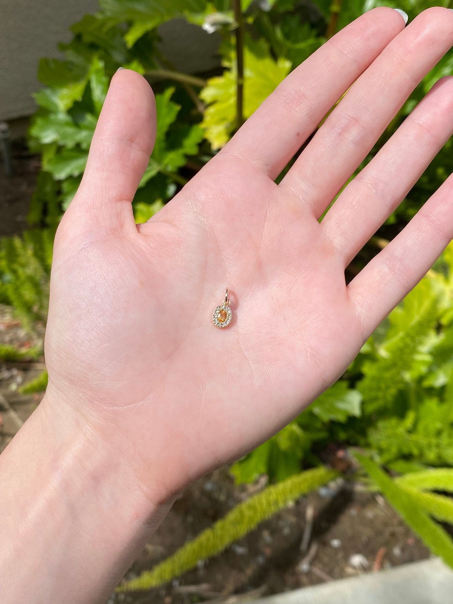 Vintage Solid 14k Yellow Gold Little Citrine & Diamond Charm