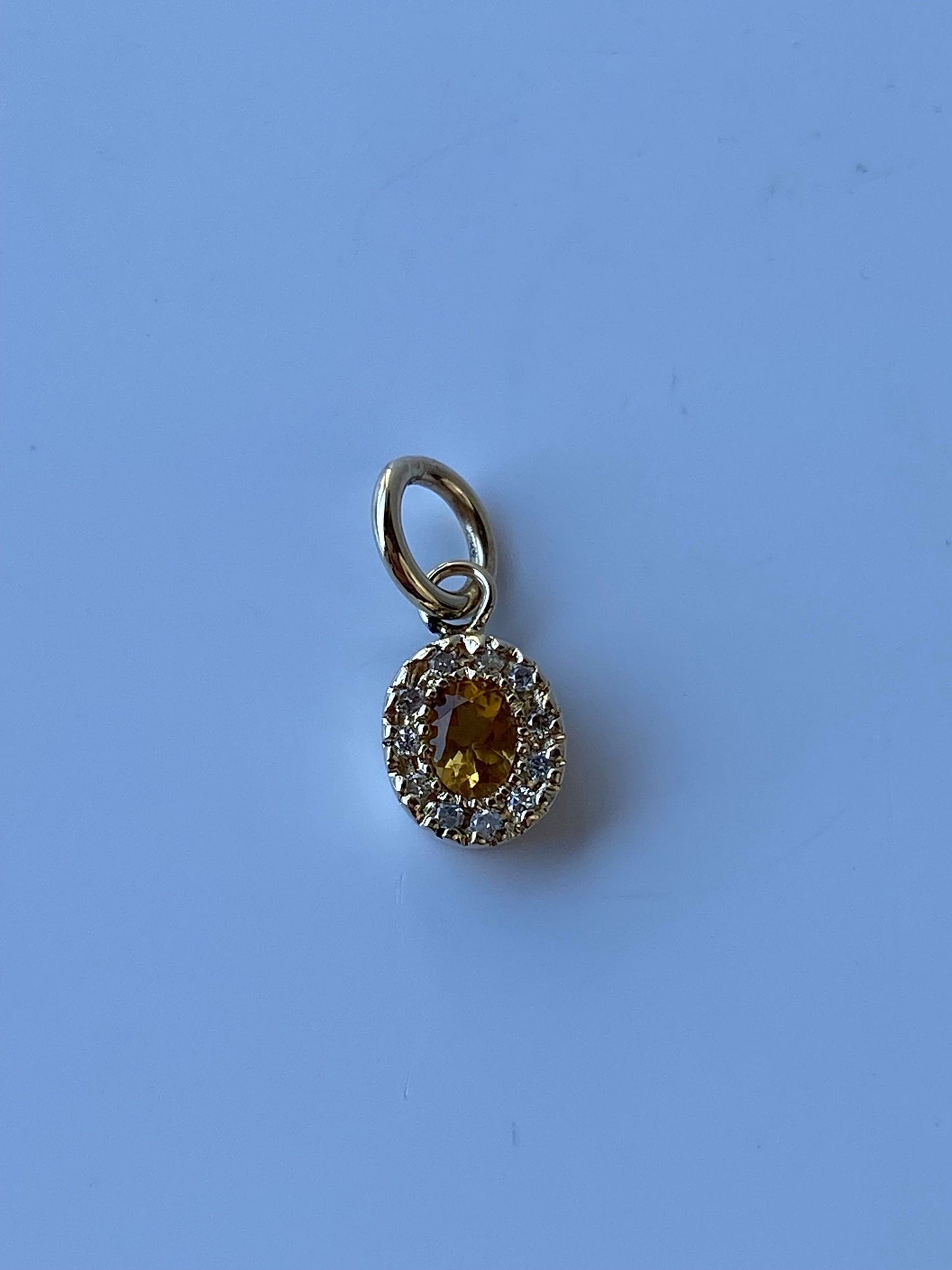 Vintage Solid 14k Yellow Gold Little Citrine & Diamond Charm