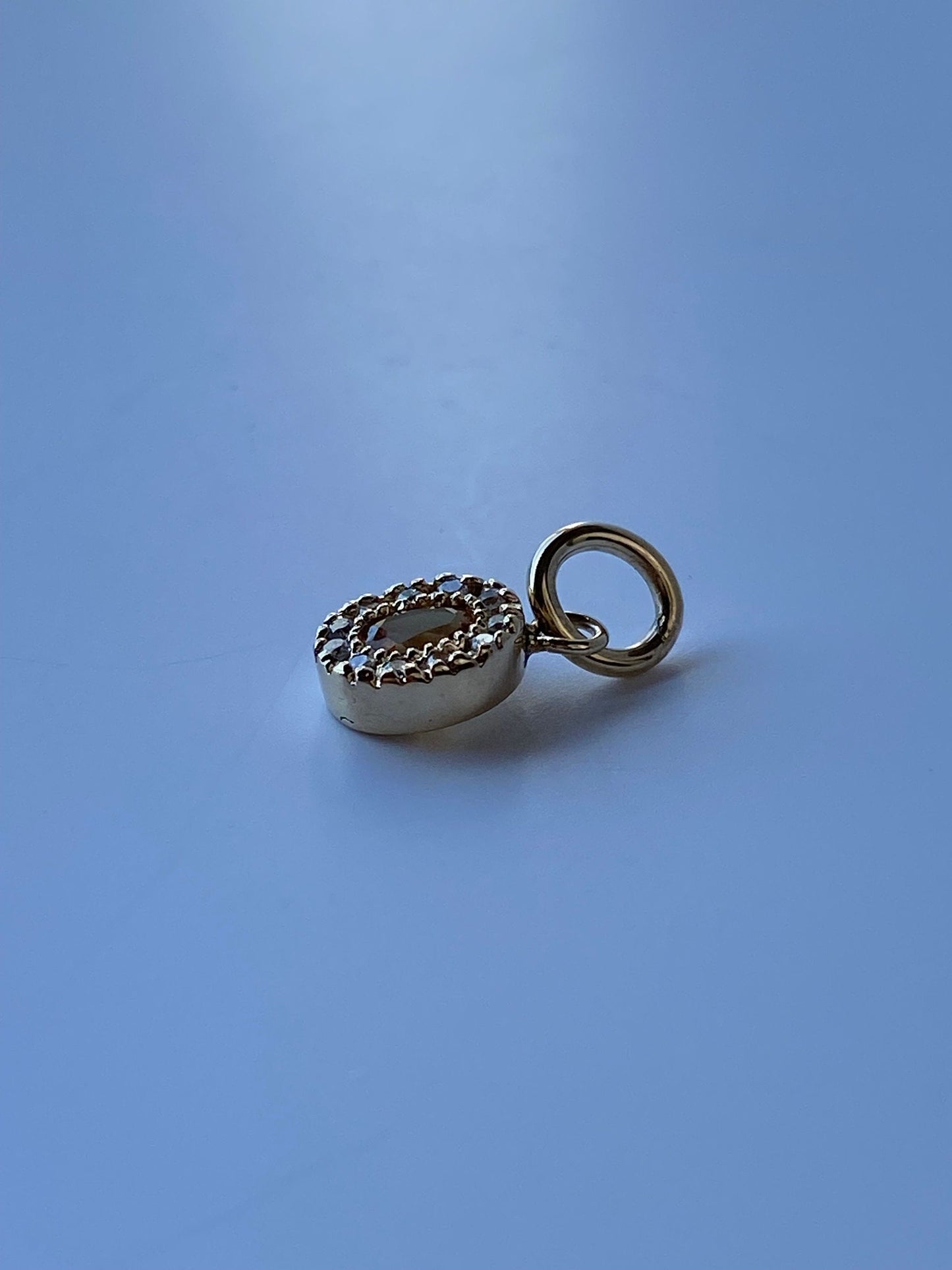 Vintage Solid 14k Yellow Gold Little Citrine & Diamond Charm