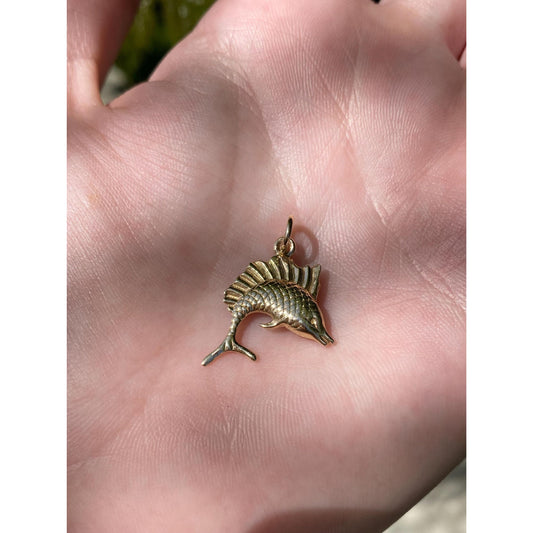Vintage Solid 14k Yellow Gold Sailfish Charm