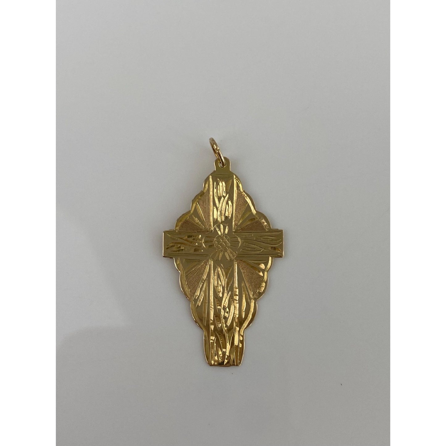 Vintage Solid 14k Yellow Gold Engraved Floral Cross Charm