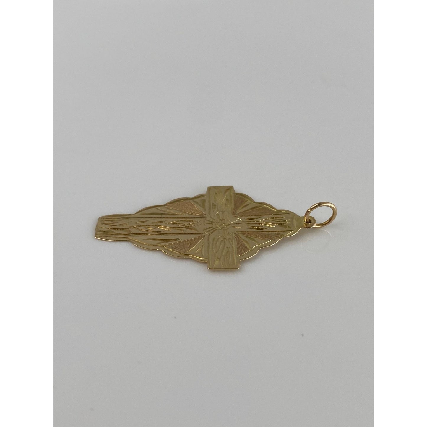 Vintage Solid 14k Yellow Gold Engraved Floral Cross Charm