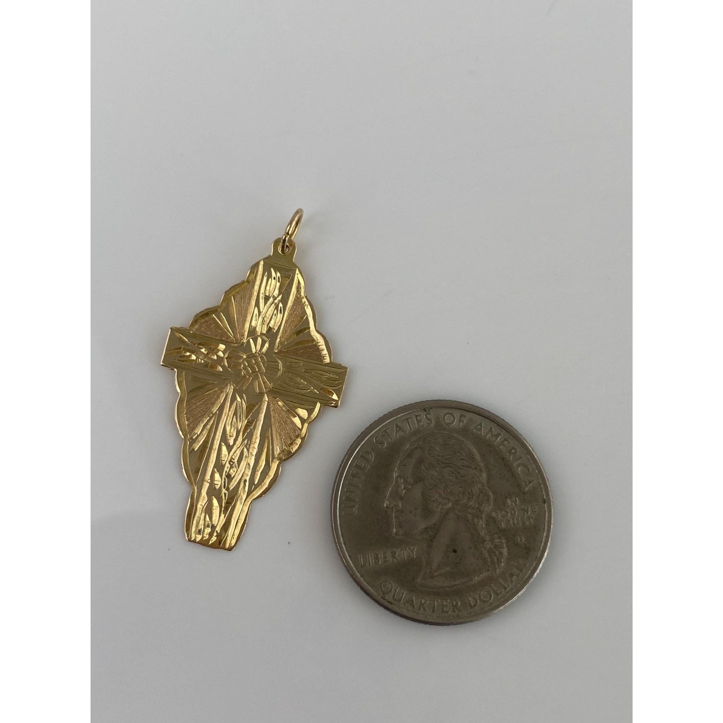 Vintage Solid 14k Yellow Gold Engraved Floral Cross Charm