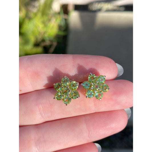 Solid 14k Yellow Gold Peridot Flower Stud Earrings
