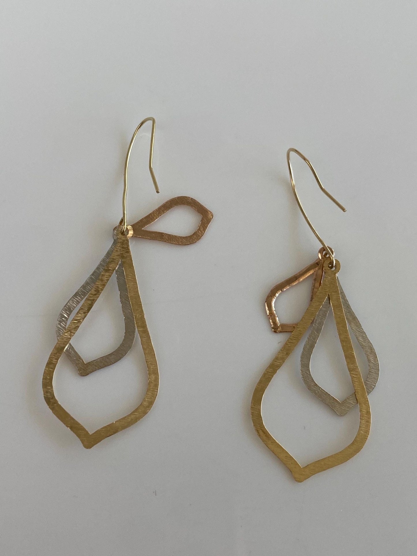 Vintage Solid 14k Tri Tone Gold Textured Dangle Earrings