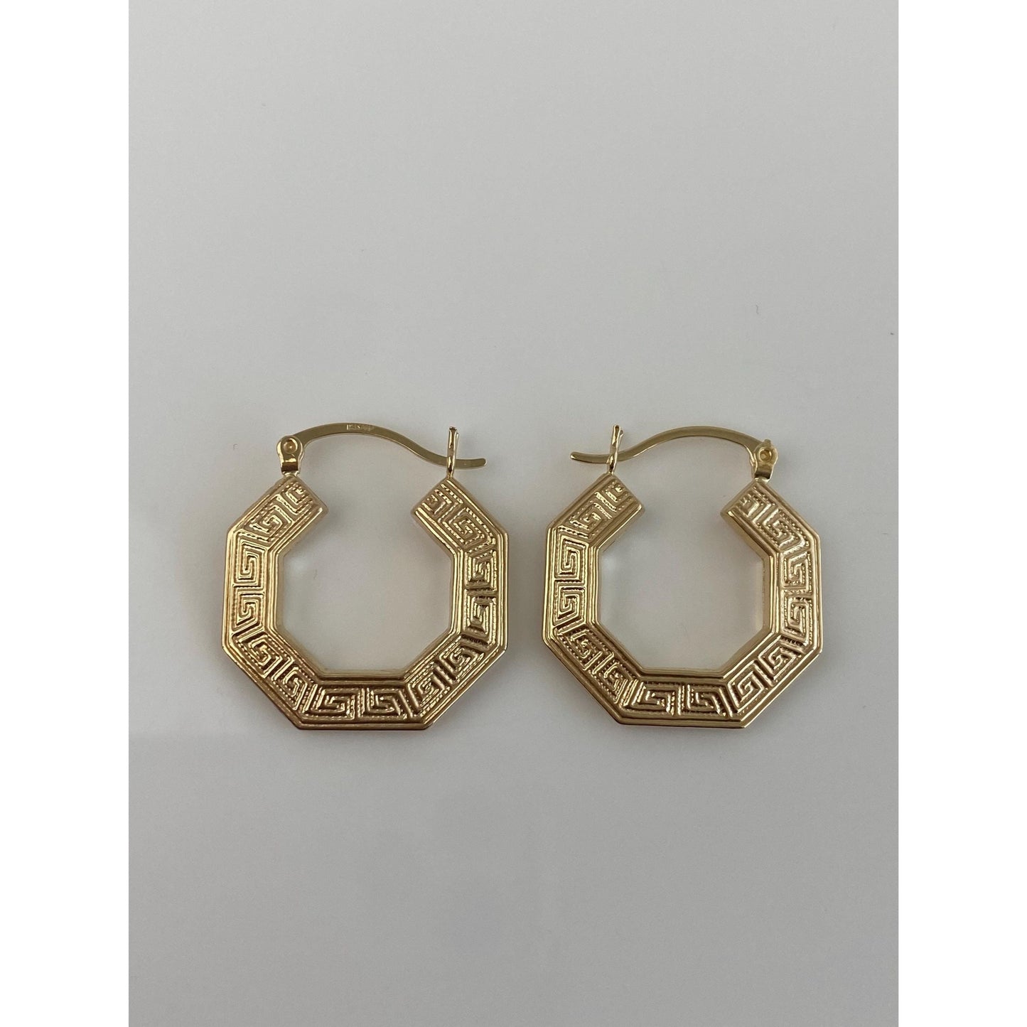 Vintage 14k Yellow Gold Greek Key Hoop Earrings