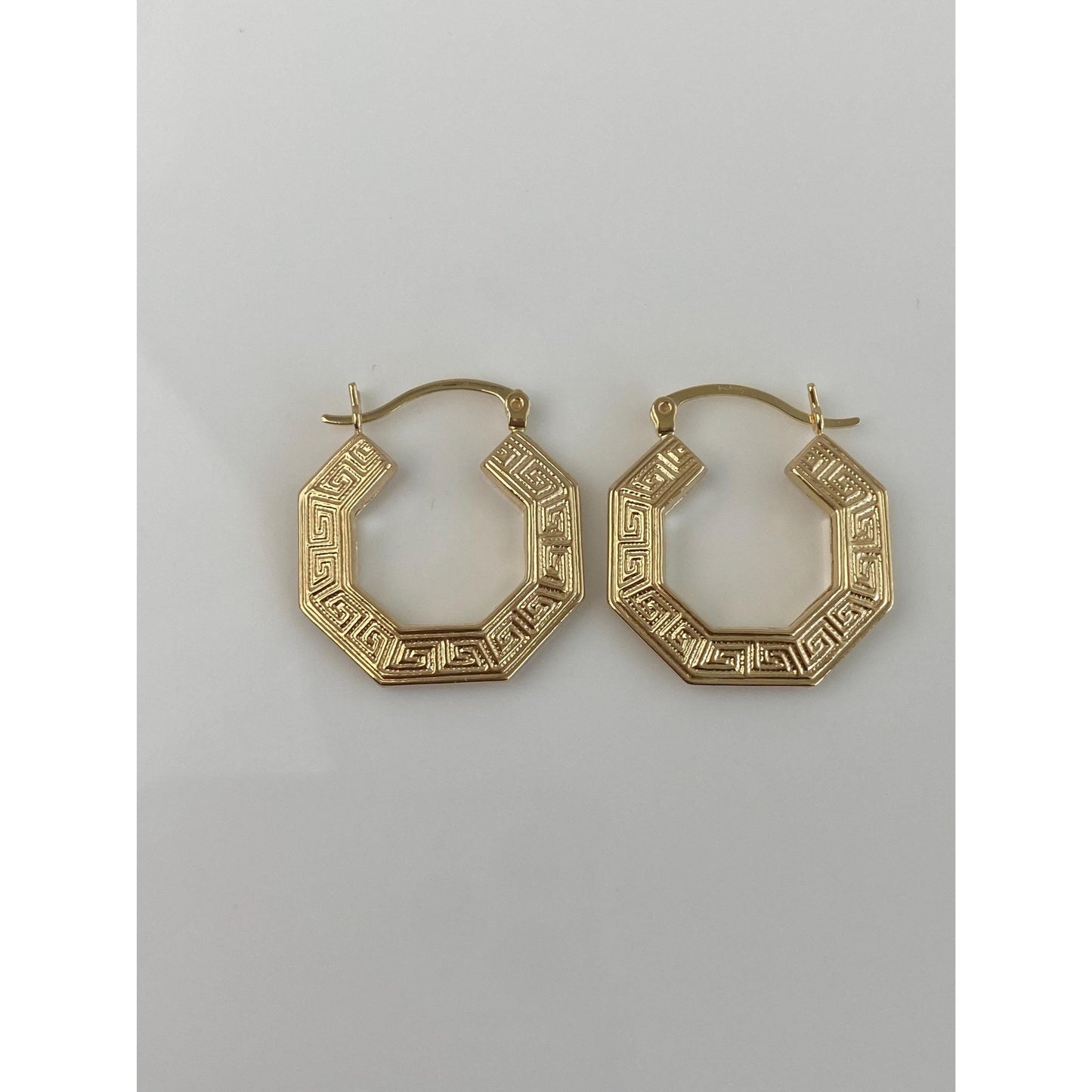 Vintage 14k Yellow Gold Greek Key Hoop Earrings