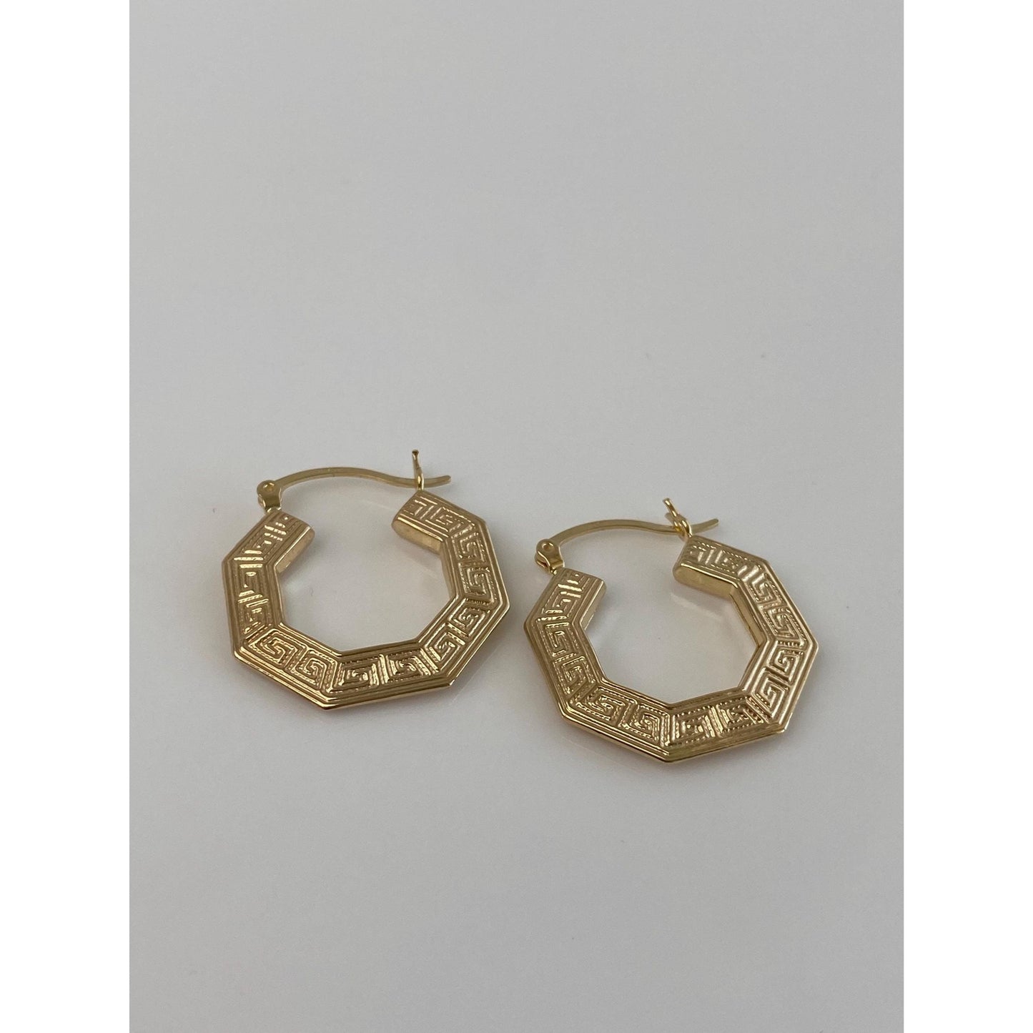 Vintage 14k Yellow Gold Greek Key Hoop Earrings