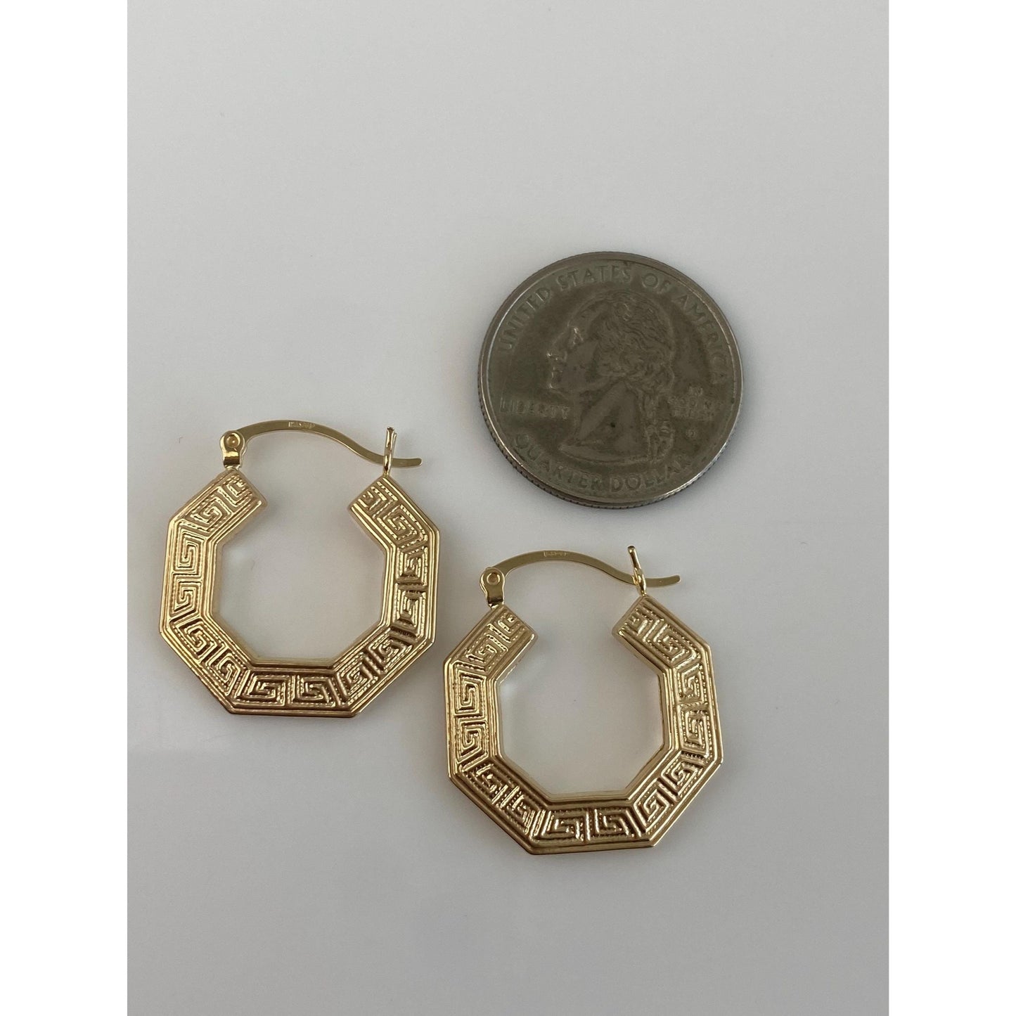 Vintage 14k Yellow Gold Greek Key Hoop Earrings