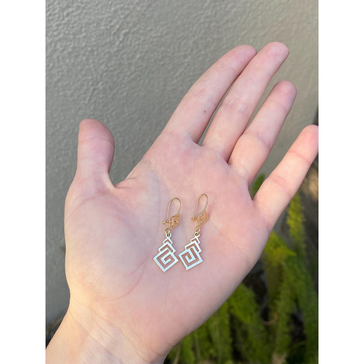 Solid 14k Yellow Gold Greek Key Dangle Earrings