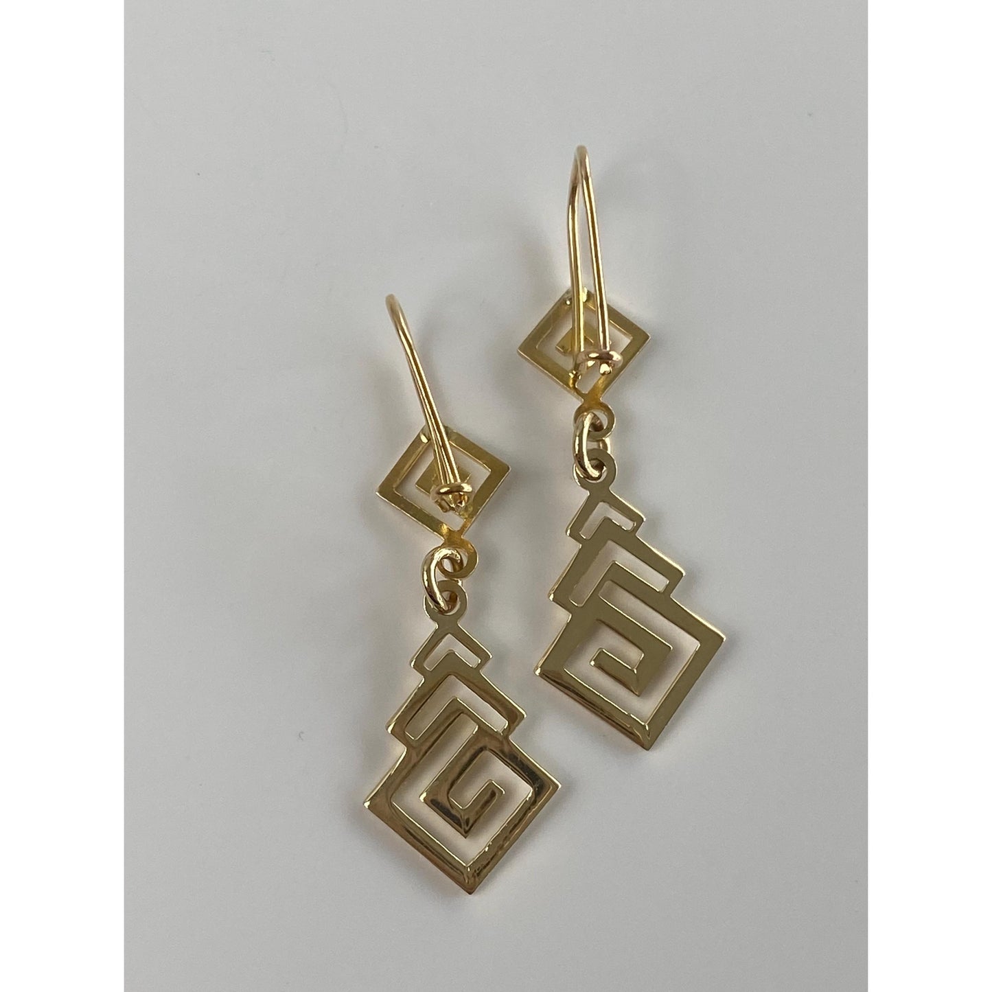 Solid 14k Yellow Gold Greek Key Dangle Earrings