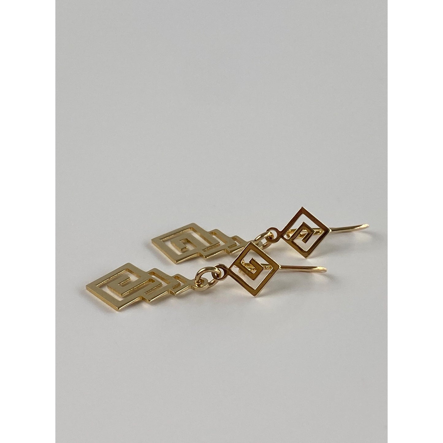 Solid 14k Yellow Gold Greek Key Dangle Earrings