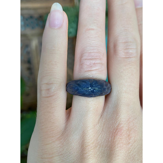 Solid Carved Blue Stone Ring - Size 4.75
