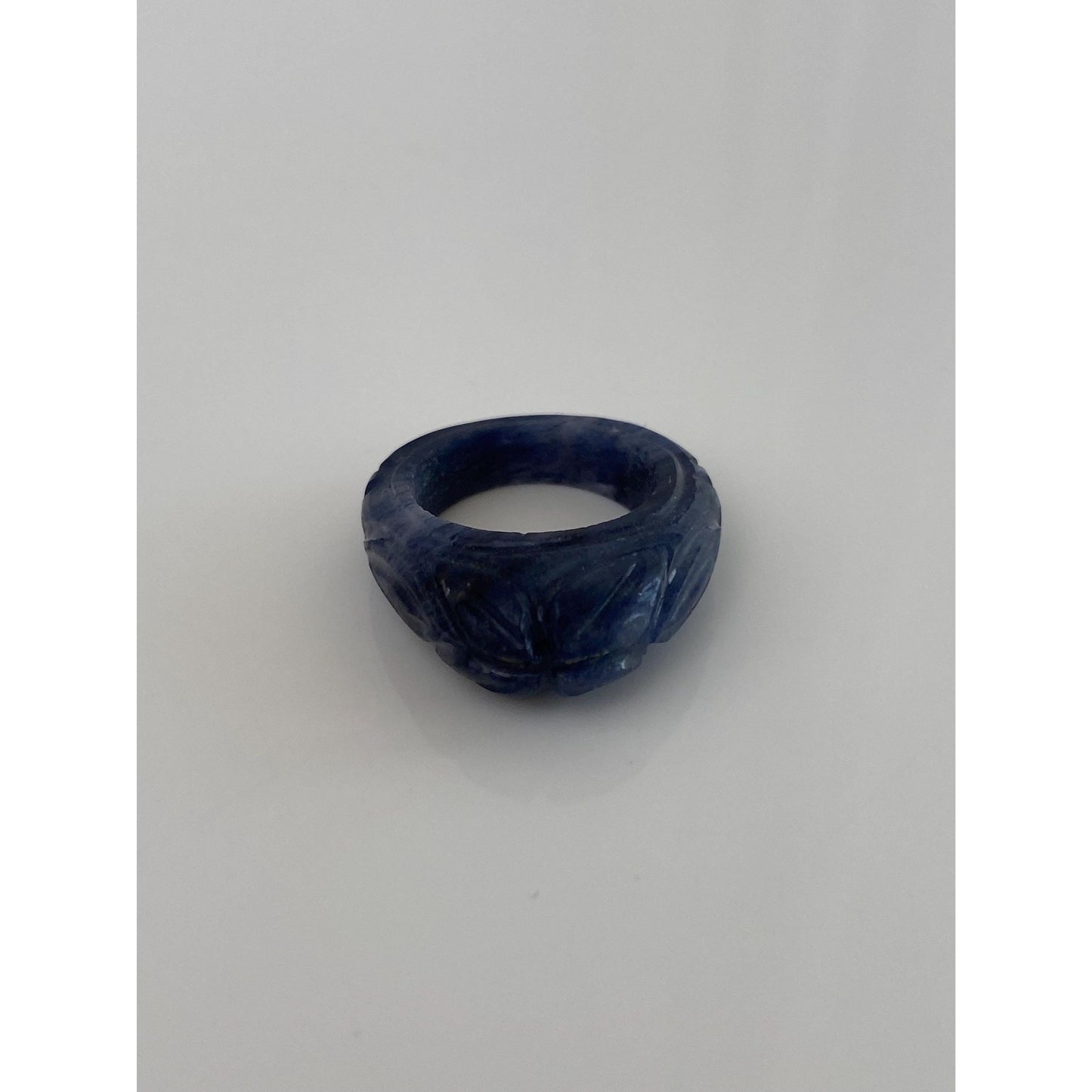 Solid Carved Blue Stone Ring - Size 4.75