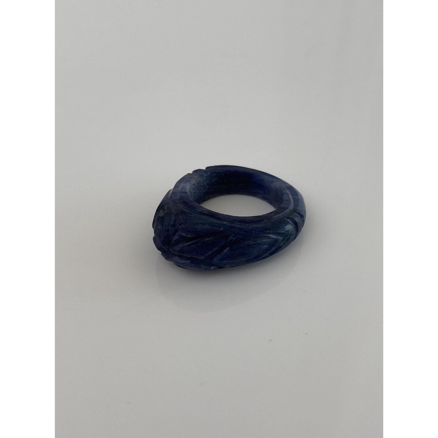 Solid Carved Blue Stone Ring - Size 4.75