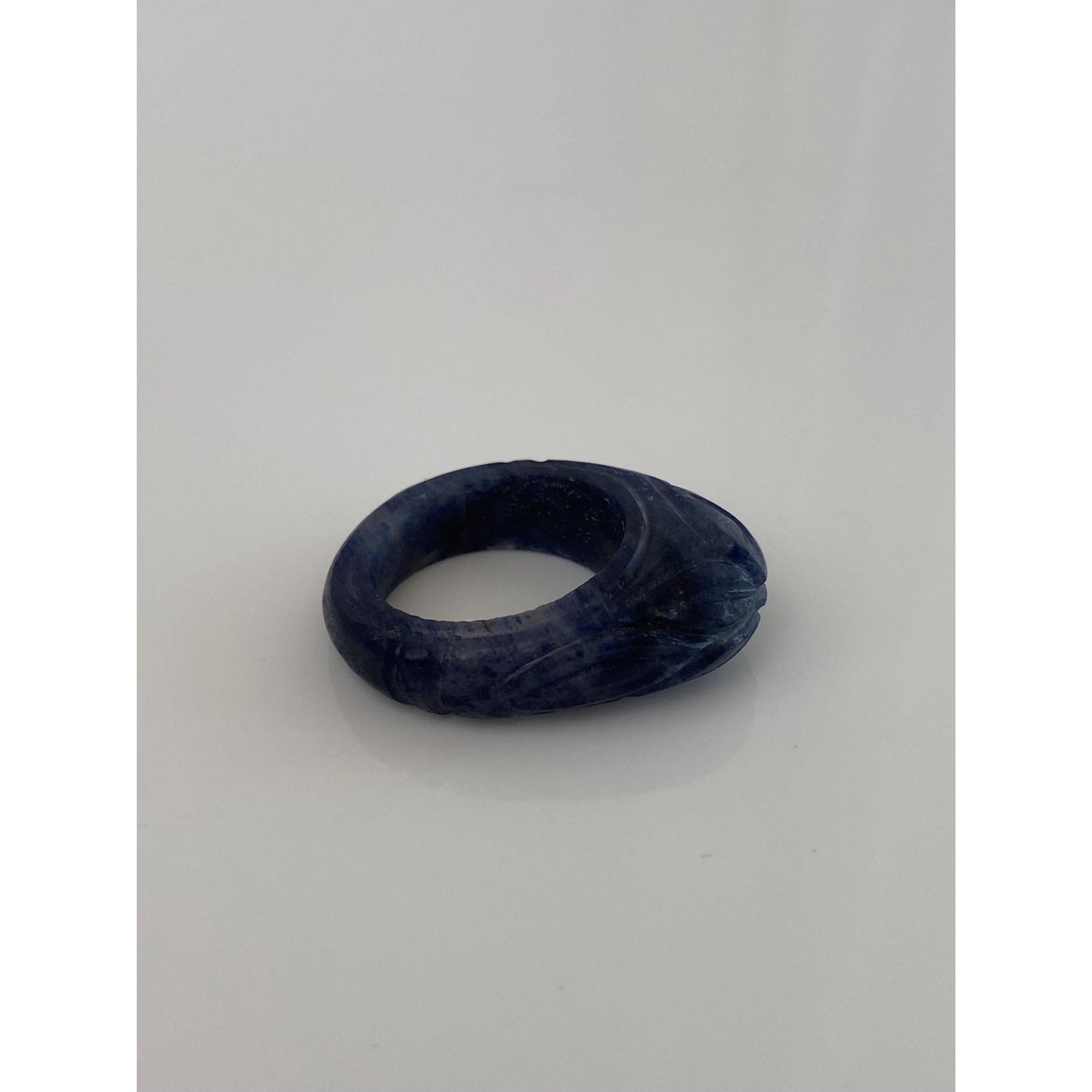 Solid Carved Blue Stone Ring - Size 4.75