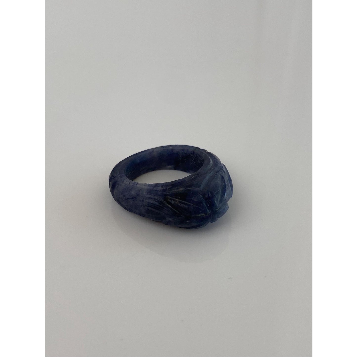 Solid Carved Blue Stone Ring - Size 4.75