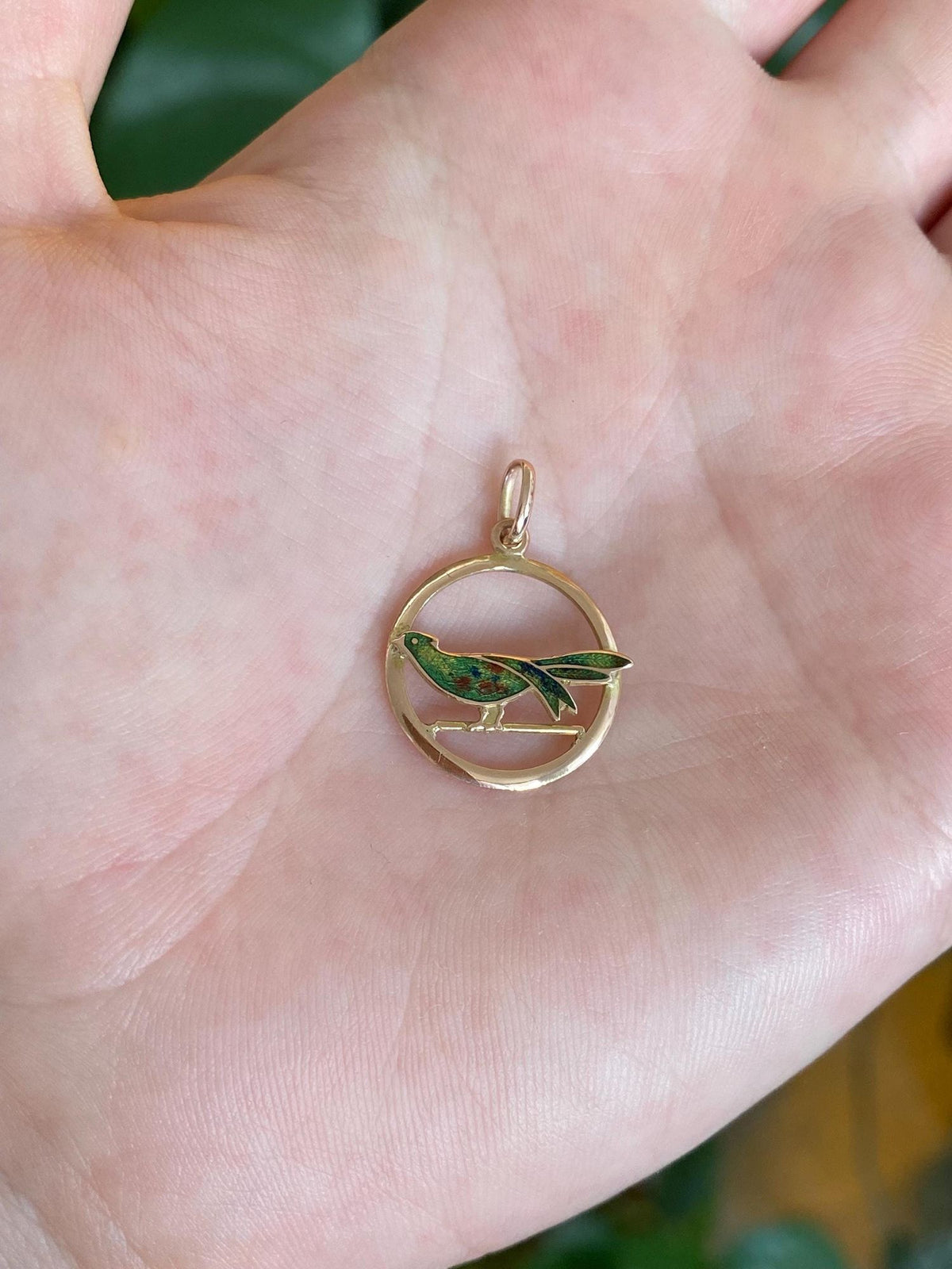Vintage Solid 12k Rosey Gold Enamel Bird Charm