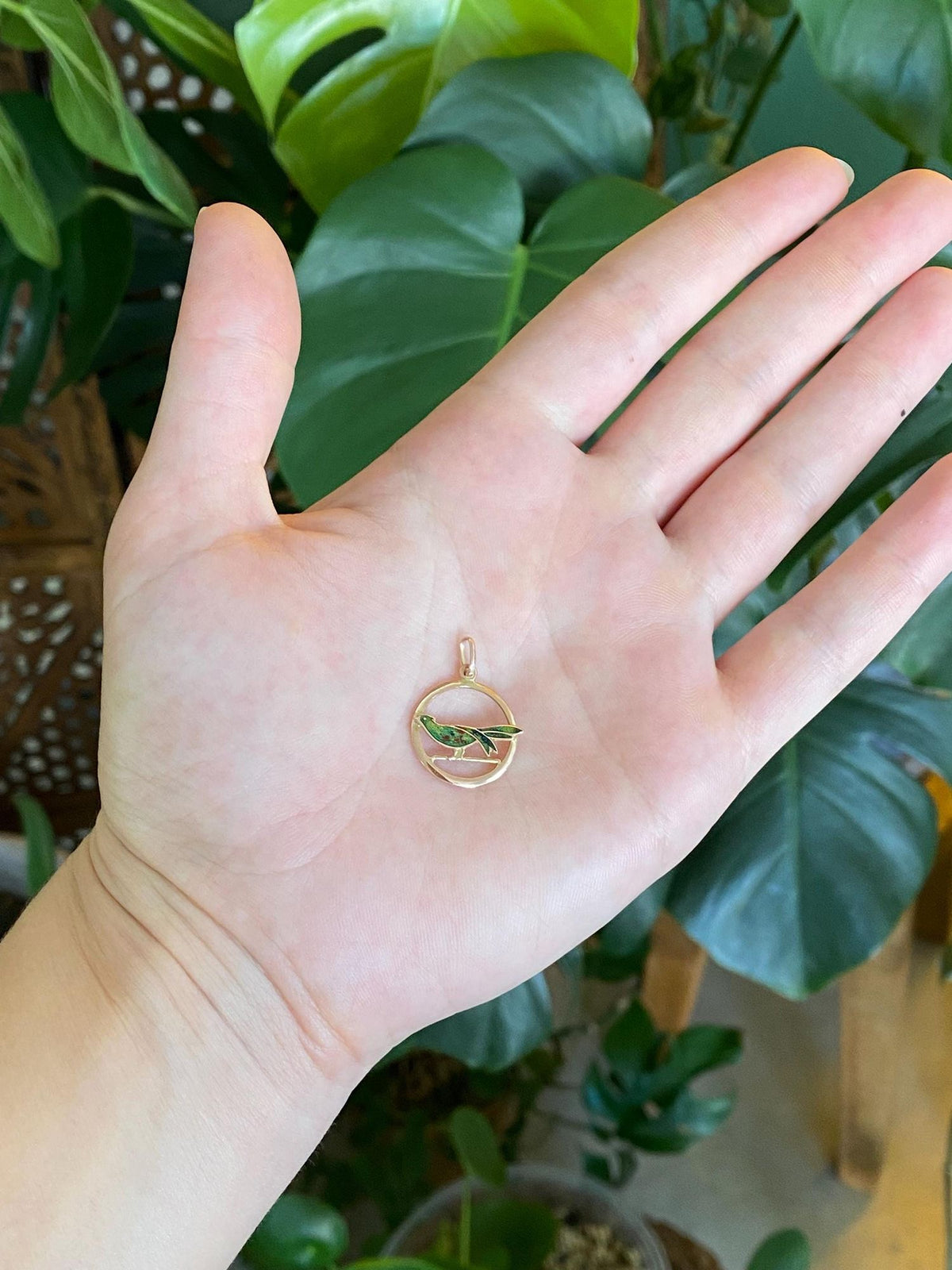 Vintage Solid 12k Rosey Gold Enamel Bird Charm