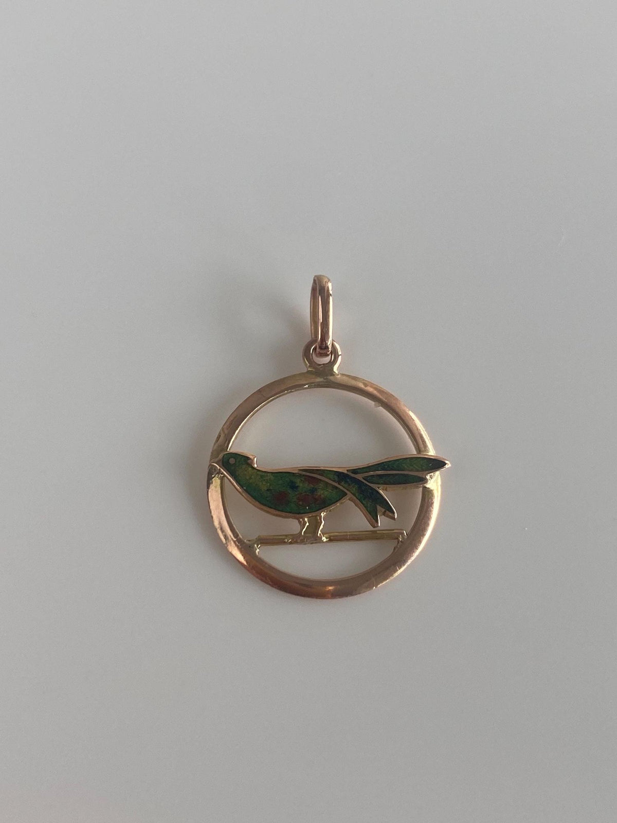 Vintage Solid 12k Rosey Gold Enamel Bird Charm