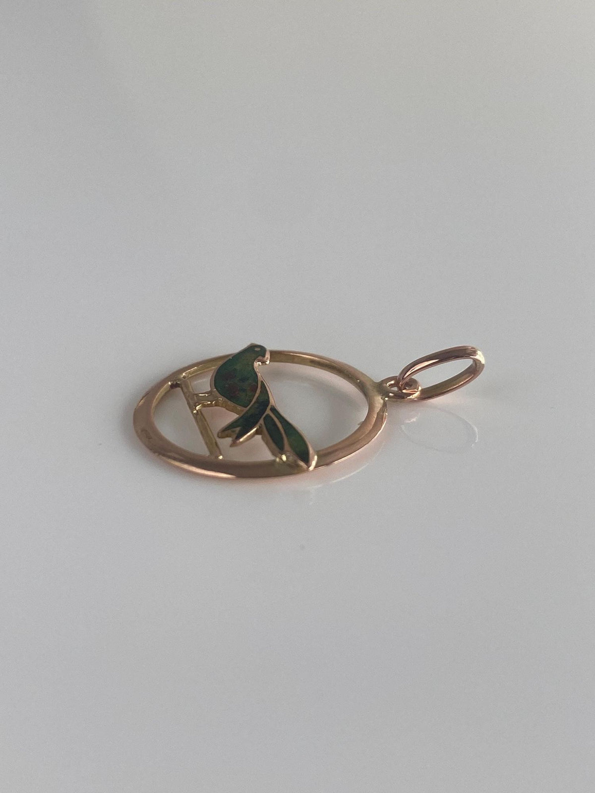 Vintage Solid 12k Rosey Gold Enamel Bird Charm