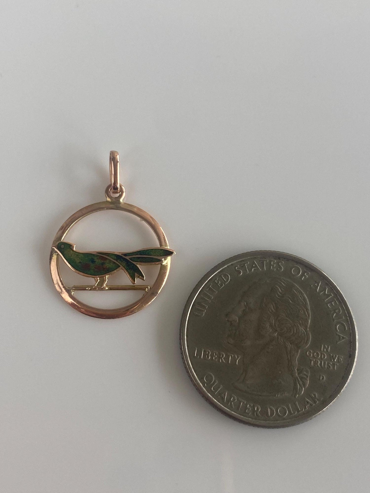 Vintage Solid 12k Rosey Gold Enamel Bird Charm