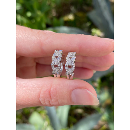 Vintage Solid 14k White Gold Diamond X Drop Earrings