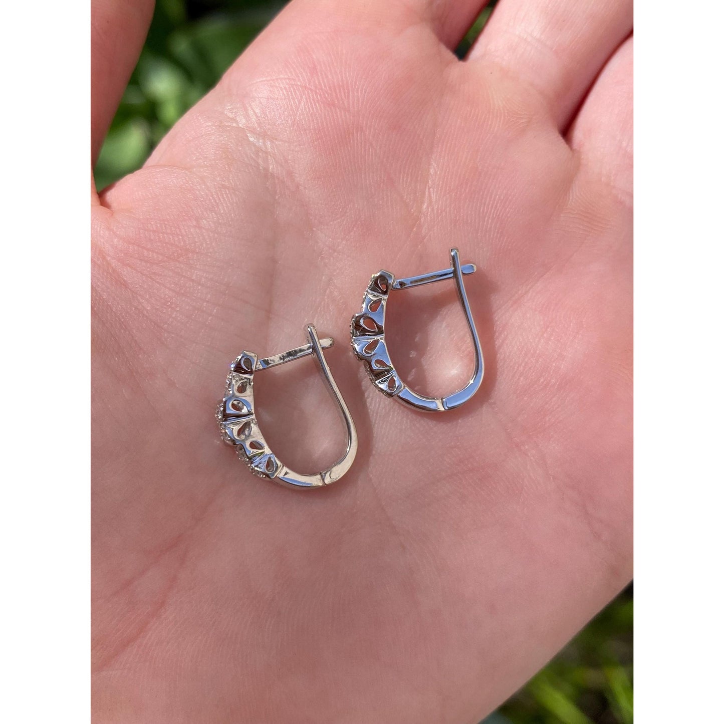 Vintage Solid 14k White Gold Diamond X Drop Earrings