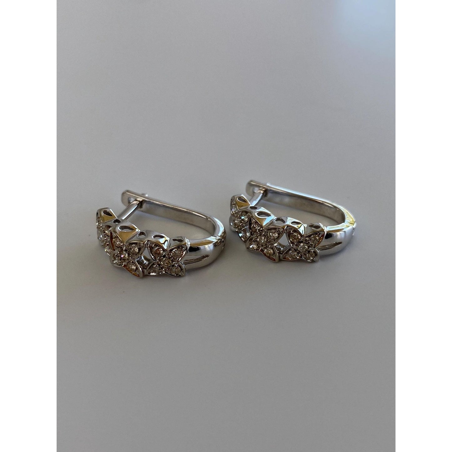 Vintage Solid 14k White Gold Diamond X Drop Earrings